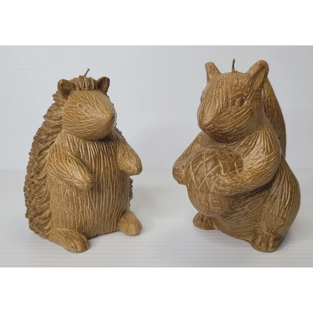 2 Pottery Barn Accents Harvest Animal Candles RARE Squirrel &‎ Hedgehog NEW